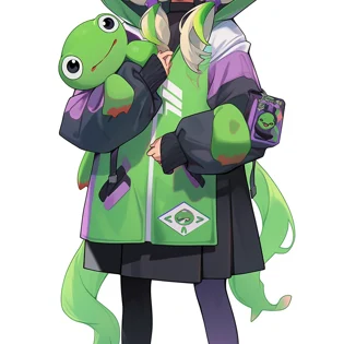 緑×紫×カエル